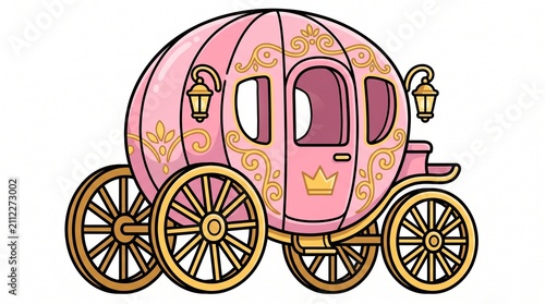 Pink fairytale carriage with golden details and vintage design