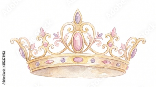 Elegant watercolor crown with gemstones and intricate details