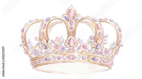 Elegant watercolor crown adorned with pink and purple gemstones