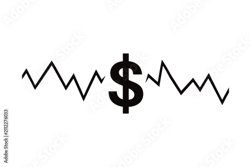 Obraz na płótnie Dollar sign with fluctuating line graph, financial market volatility icon