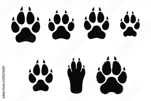 Quadro su tela Collection of various animal paw prints with claws