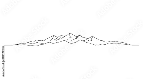 Foto Continuous line drawing of a mountain range landscape silhouette with mountain l
