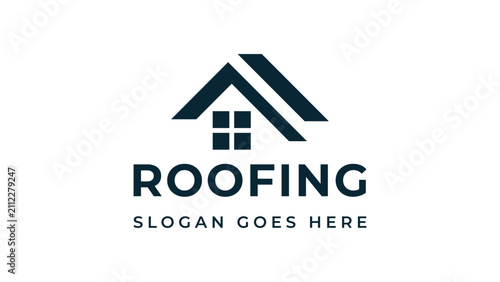 Roofing company logo with roof and house window icon