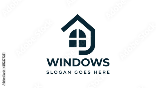 Window installation service logo with house and window icon