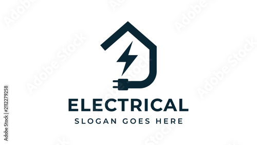 Electrical service logo with house and power plug icon