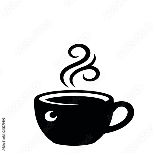 Obraz na plátne A traditional black and white silhouette coffee cup emitting steam lines