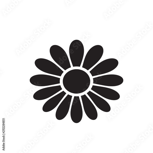 A simple black and white silhouette daisy flower icon.