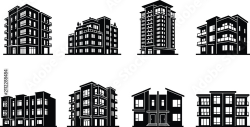 Collection of Modern Multi‑Story Residential Building Vector Illustrations
