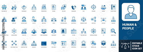 Human people line art icons set team meeting, interview, partnership, hierarchy, presentation, resume, add user, handshake, chat, network, Web icon, App icon, Outline icon, Editable stroke, line art, 