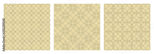 Set of seamless geometric patterns isolated on white. Beige background with abstract floral texture. Vector illustration.