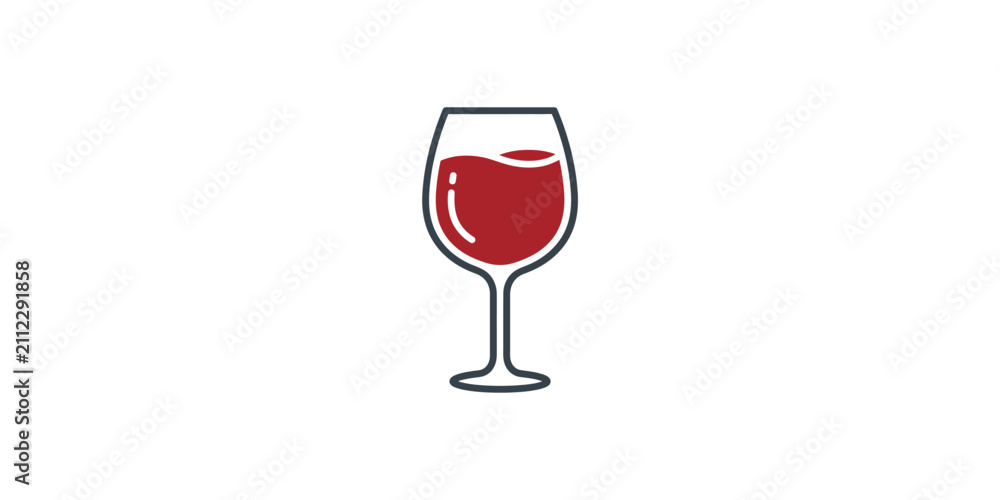 Obraz premium Minimalist vector icon of a single glass filled with red wine.