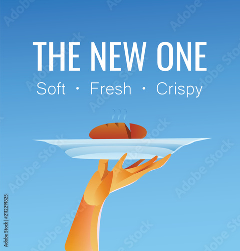 Minimalist Bread Poster with Hand Holding Plate Flat Vector Illustration