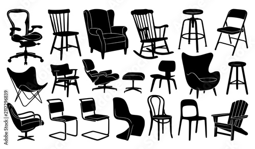 Foto Modern classic office dining and lounge chair black silhouette vector collection