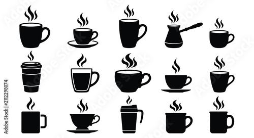 Foto Collection Of Coffee Cups And Pot Black Silhouette