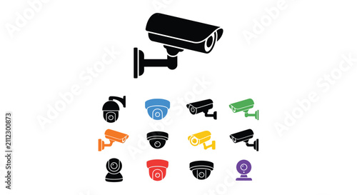 Foto Security Camera Silhouette In Multiple Colors Flat Vector Icon Silhouette