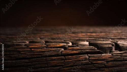 Extreme Macro of Charred Oak Wood Texture with Warm Amber Light Luxury Background
