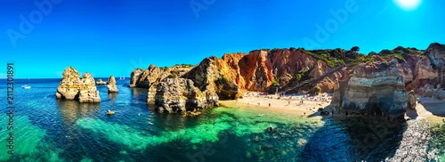 Panel kuchenny z motywem Panoramic view of Camilo Beach in Lagos, Algarve, Portugal