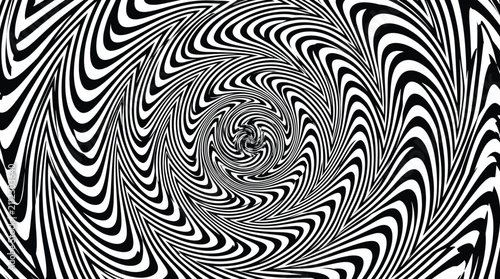 фотографія Hypnotic optical illusion vector background, black and white psychedelic spiral