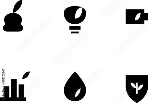 Set of six minimalist icons representing nature sustainability and growth concepts with clean design style