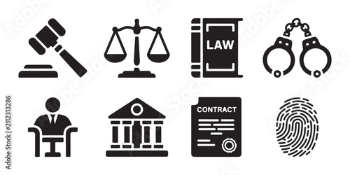 Bild auf Leinwand Collection of legal and justice symbols and icons on transparent background representing law