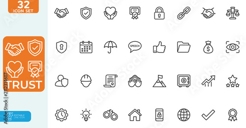 Εκτύπωση καμβά Trust Vector illustration line editable Icons set