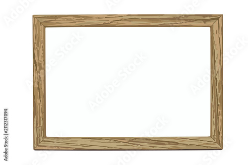 Rectangular wooden frame with natural grain texture, isolated on white background, border
