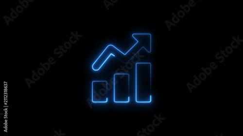 glowing neon business graph growth arrow up arrow. neon arrow business graph icon animation 4k video



