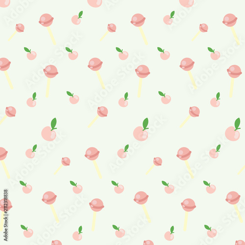 Fresh peach fruit candy seamless pattern