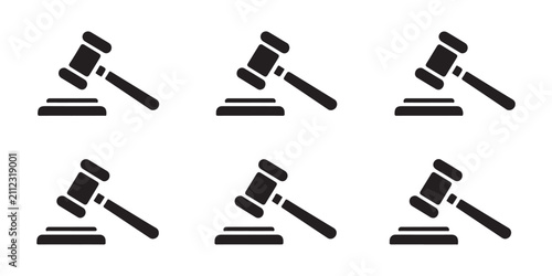 Obraz na plátne Judge gavel silhouette collection for auctioneer tools legal authority and judicial system icons