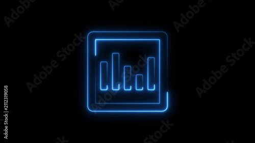 Glowing neon bar graph indicating growth Abstract neon business graph icon animation and black background. 
