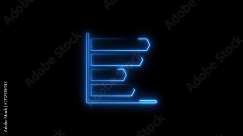 Glowing neon bar graph indicating growth Abstract neon business graph icon animation and black background. 
