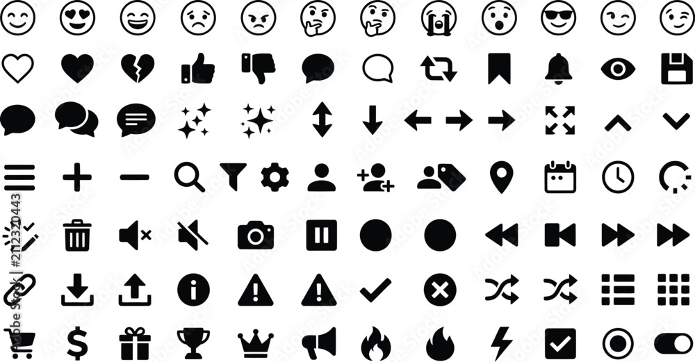 Obraz premium Collection Of Flat Black Icons On White Background