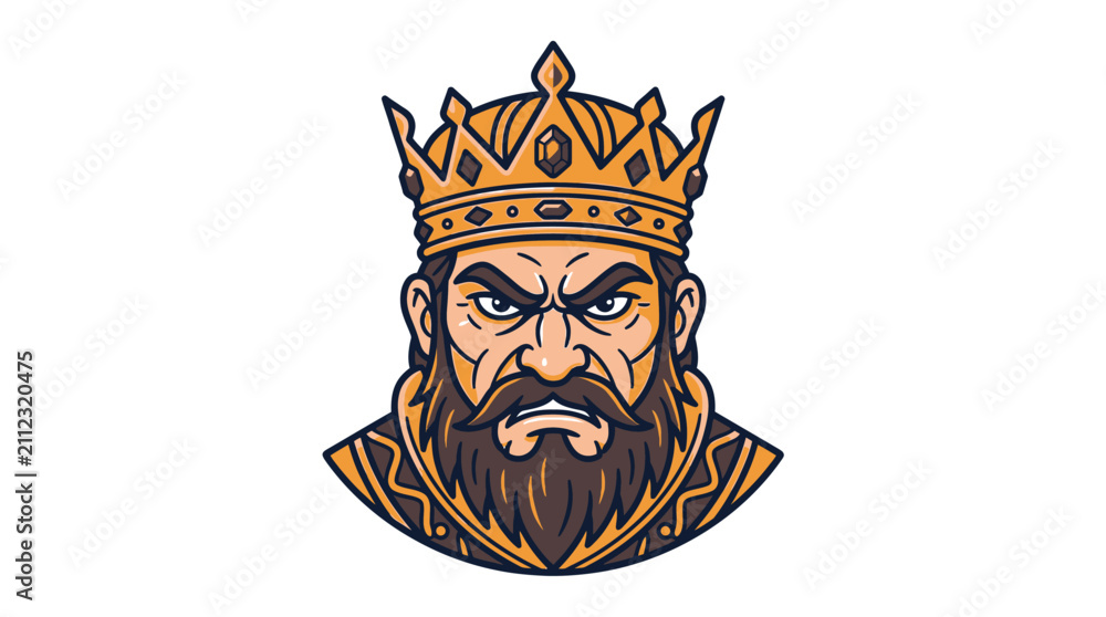 Obraz premium Fierce King Portrait with Golden Crown and Ornate Robes - Illustration