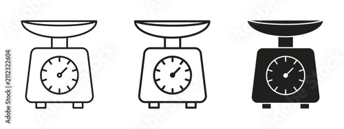 Mechanical kitchen scale icon set cooking weight measurement balance tool vector vector illustration