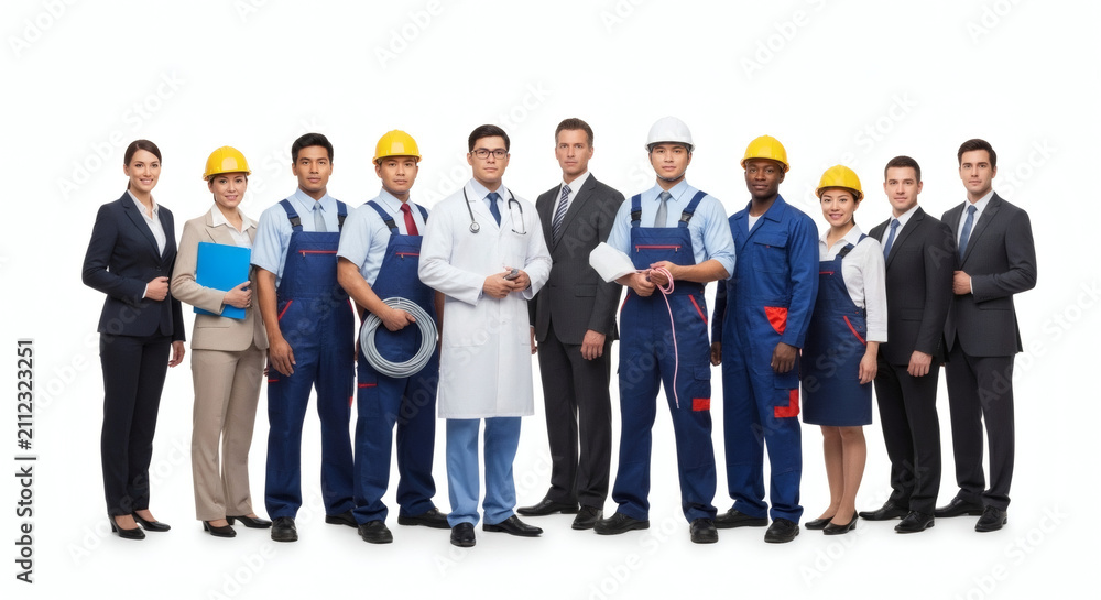 Obraz premium Diverse group of people with different occupations and professions standing together for labor day concept.