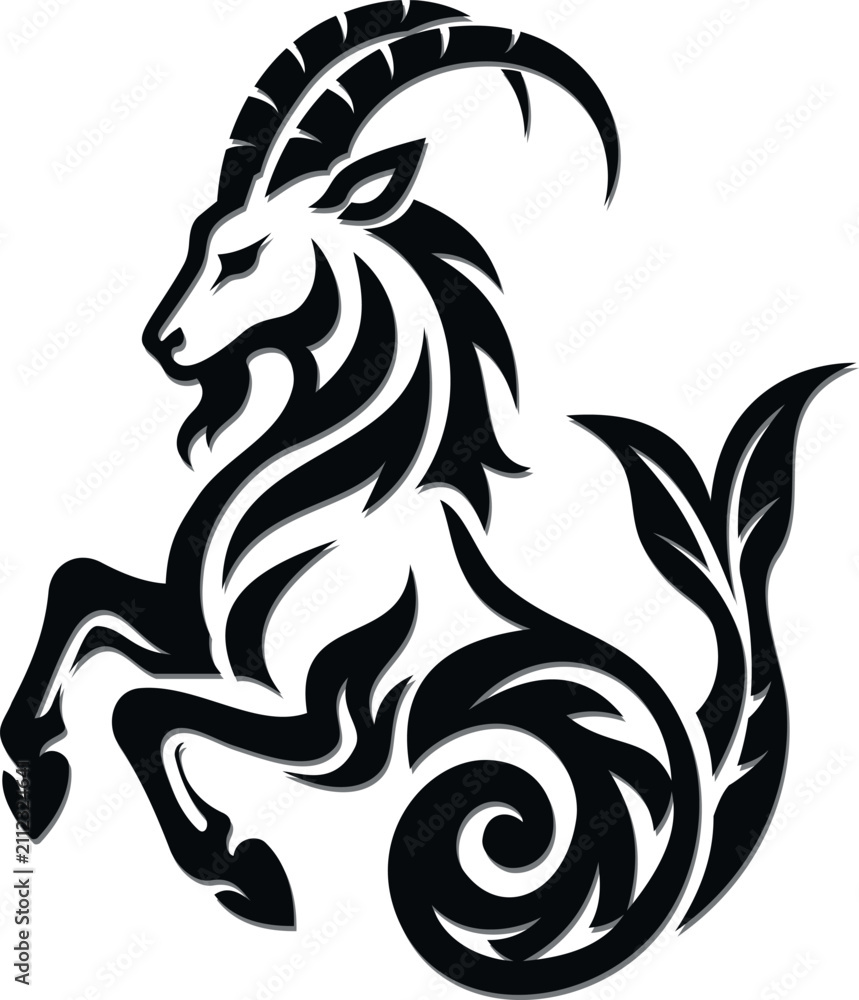 Obraz premium Black Capricorn Tattoo Vector Design