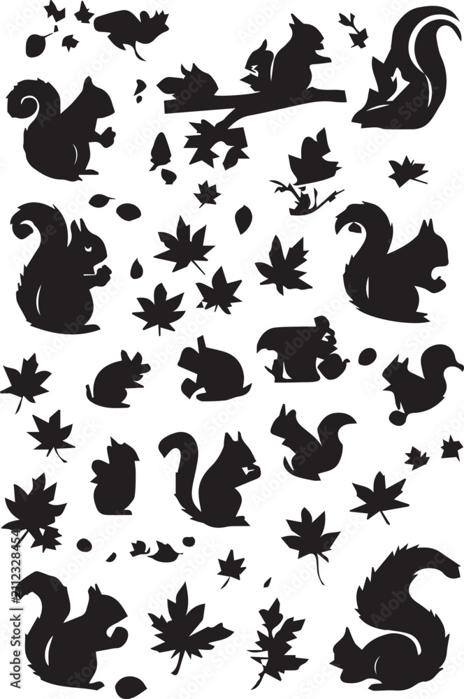 Obraz premium Rustic fruit silhouettes and botanical elements set, black orchard harvest icons, organic garden plant vector collection