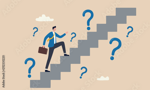 step style the illustration is modern, flat design with clean lines and minimal shading for career or adversity concept, businessman trying hard with full effort to climb up big ladder or stairway