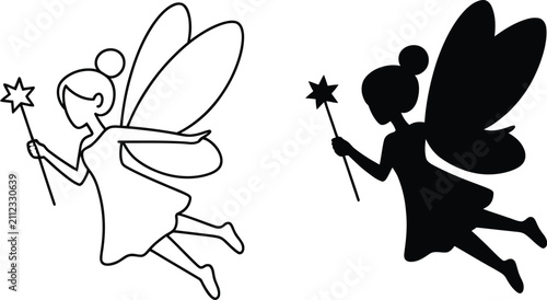 Fotografía Flying fairy with magic wand icon set vector illustration