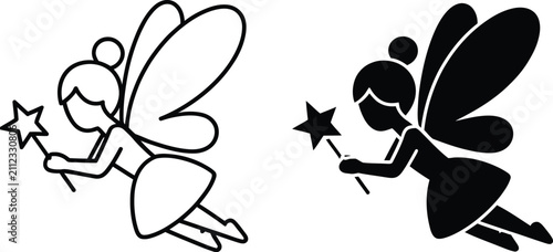 Bild auf Leinwand Fairy character with magic wand icons vector illustration