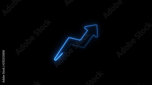 Abstract neon arrow business graph chart icon animation. Market Recovery concept successful growth trend line graph going Up on a black background