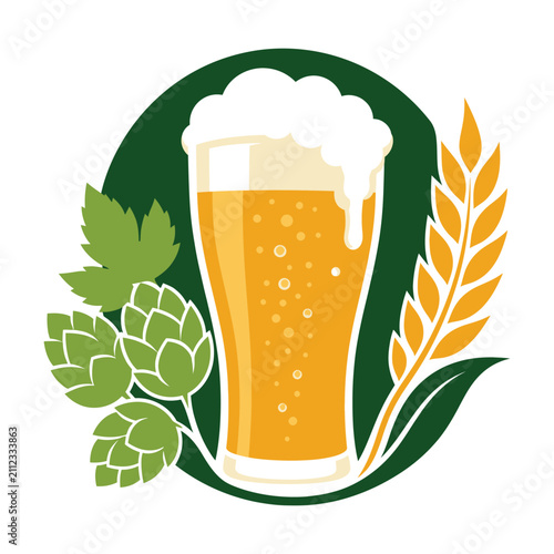 Fotografie Brewery emblem with beer and hops