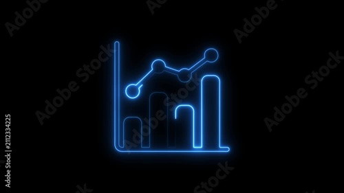 Glowing neon business graph with rising arrow icon on black background. Abstract neon line business graph animation.