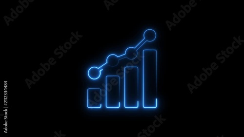Glowing neon business graph with rising arrow icon on black background. Abstract neon line business graph animation. neon business growth and success concept icon 4k video.