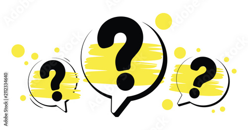 Fotografía Question mark frequently asked questions, FAQ symbols, inquiry, help, support, search, information, flat vector, isolated on transparent background
