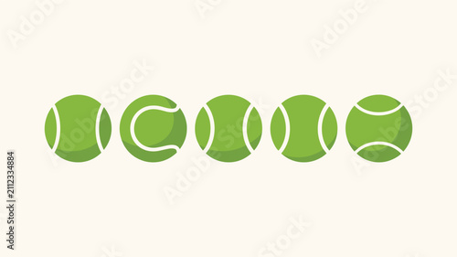 Tennis ball vector set with different perspectives and seam patterns isolated for sports tournament and club design.