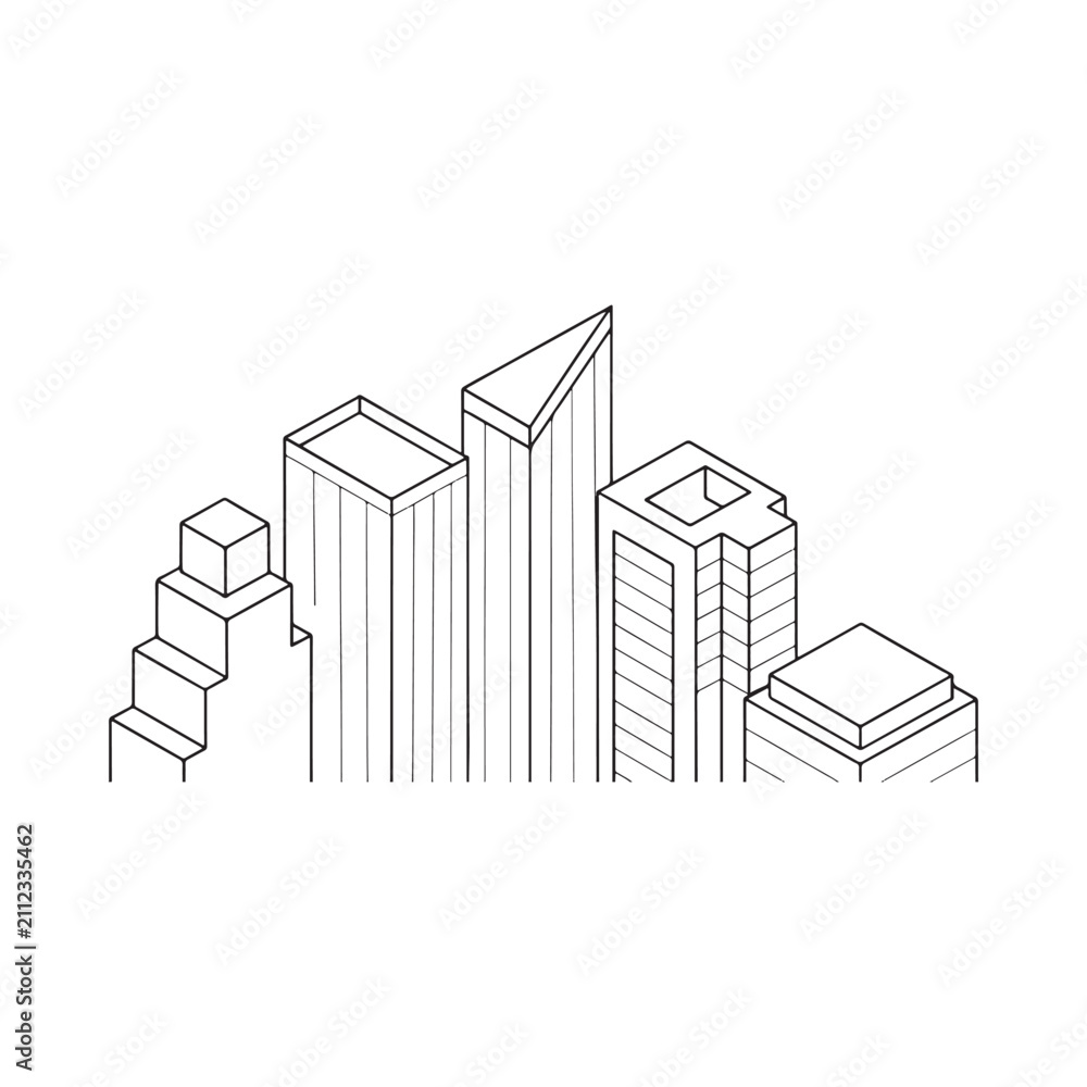 Fototapeta premium Isometric cityscape illustration linear design on white background