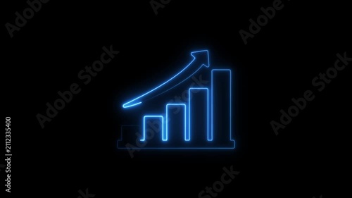   Glowing neon bar graph indicating growth Abstract neon business graph icon animation and black background. 



