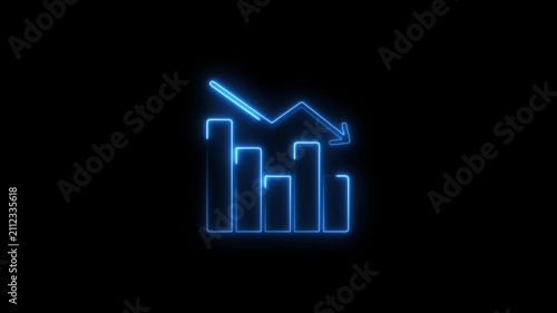 Glowing neon bar graph indicating growth Abstract neon business graph icon animation and black background. 

