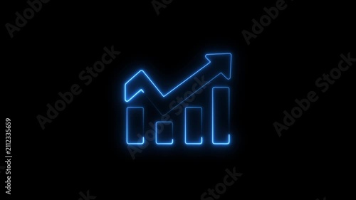   Glowing neon bar graph indicating growth Abstract neon business graph icon animation and black background. 




